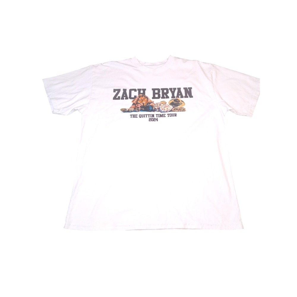 Zach Bryan Quittin Time Tour 2024 White Graphic T-Shirt Mens Large Concert Tee